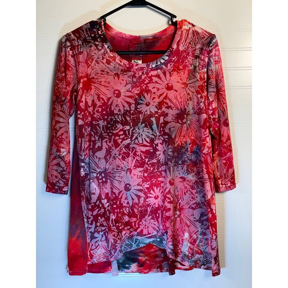 Heyne Bogut hand painted‎ Tunic Top Hand Dyed 3/4 Sleeve Red Blue size small